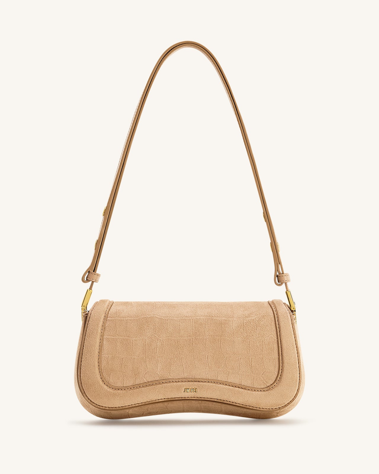 Joy Kroko-geprägte Kunstleder-Schultertasche - Beige