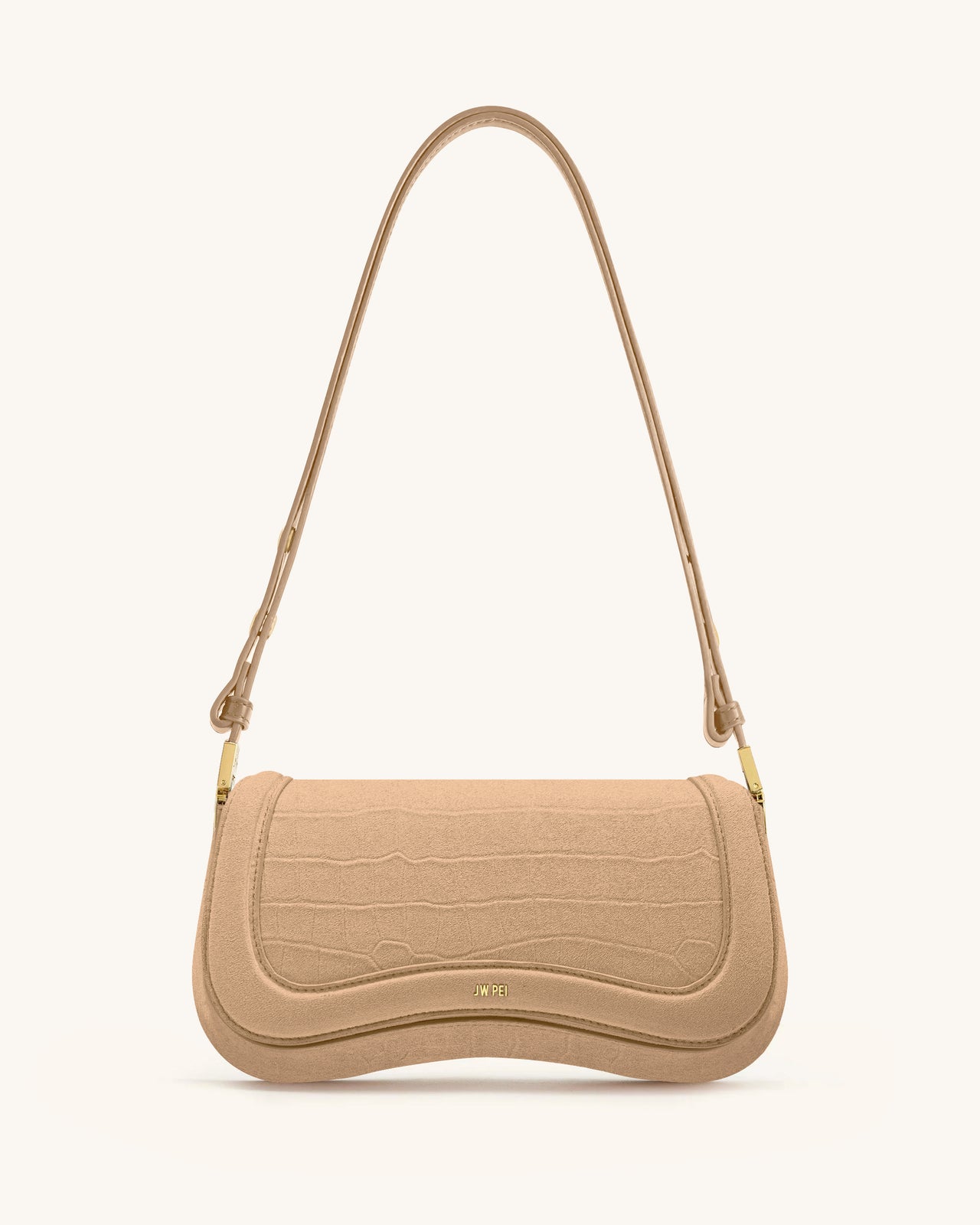 Joy Kroko-geprägte Kunstleder-Schultertasche - Beige