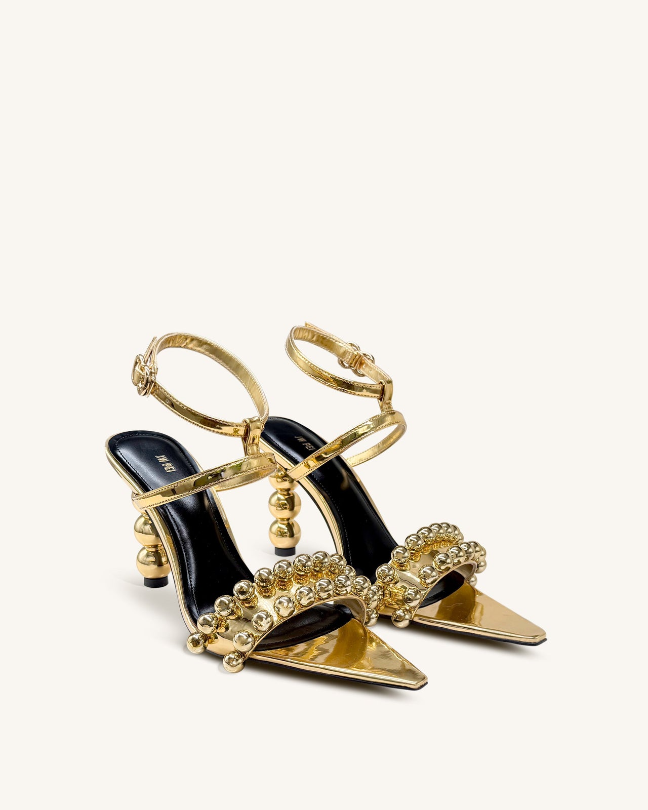Mia Riemchen-High Heels mit Perlendetails – Gold