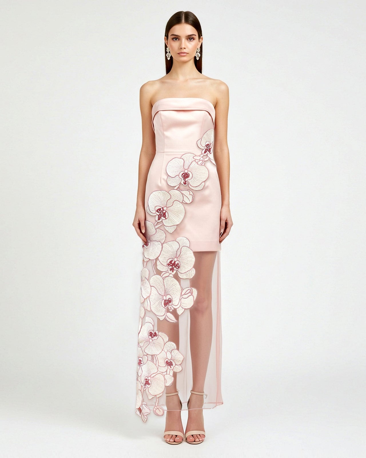 Orchideen-besticktes Kleid - Rosa