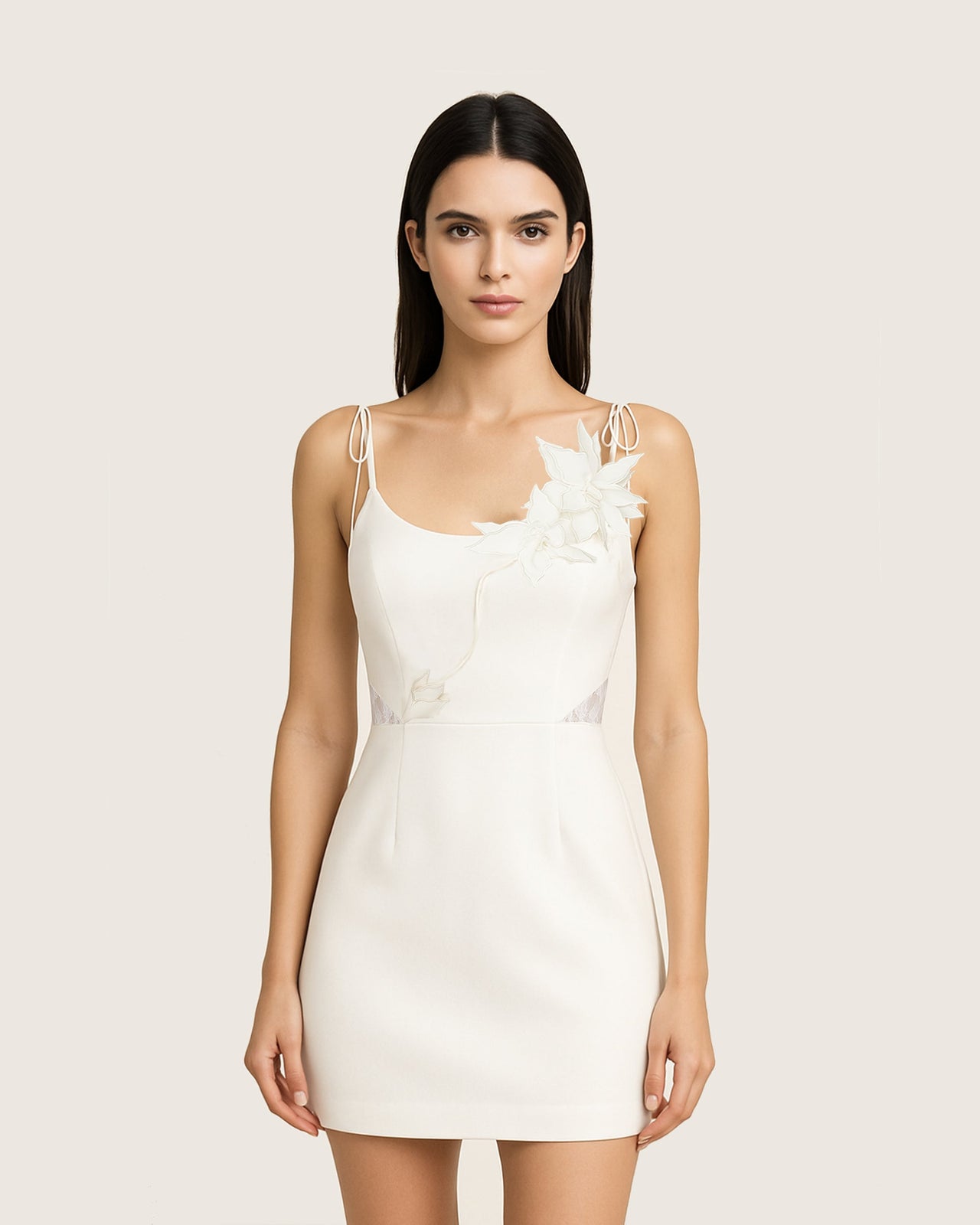 Floral Vine Tie Kleid - Weiß