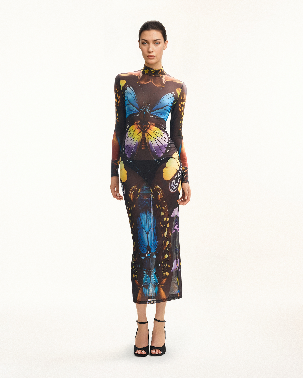 Schmetterlings-Mesh-Maxikleid – Mehrfarbig