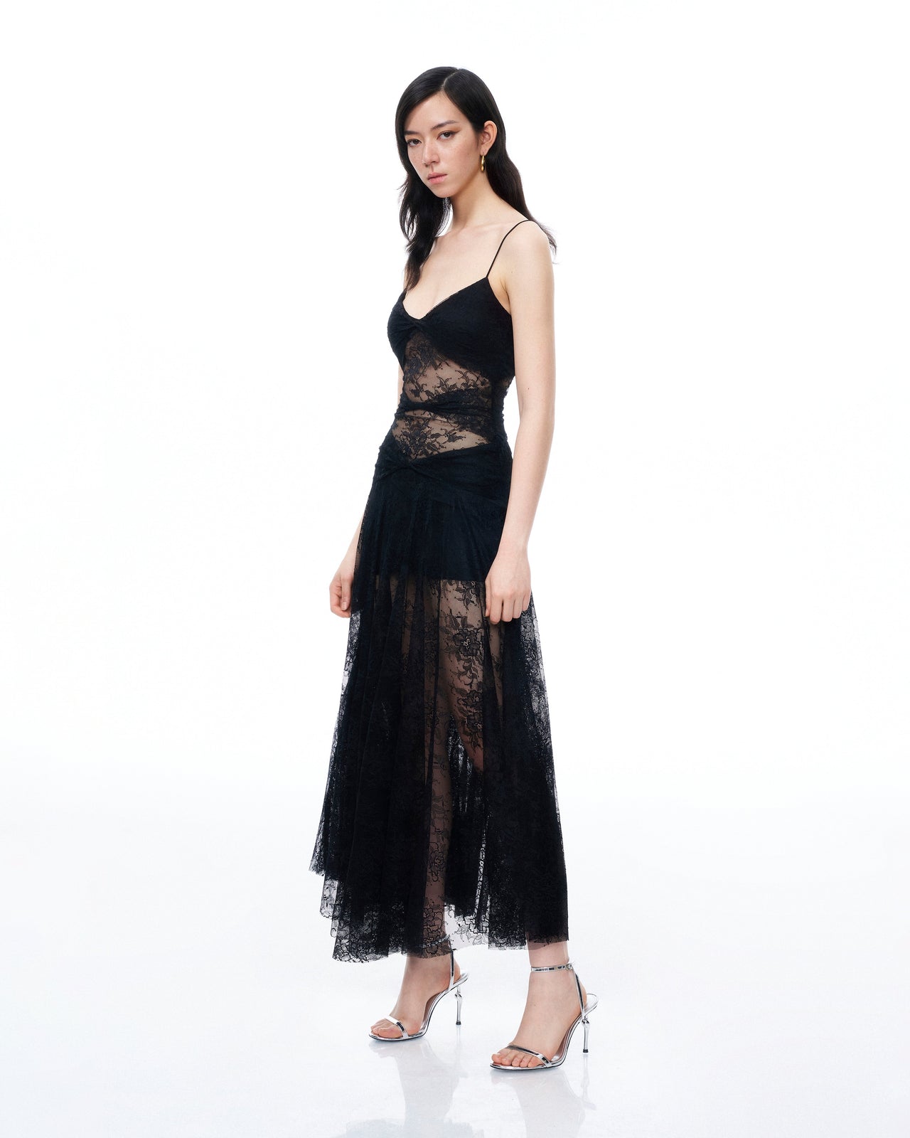 Indigo Kleid aus Blumenspitze – Schwarz