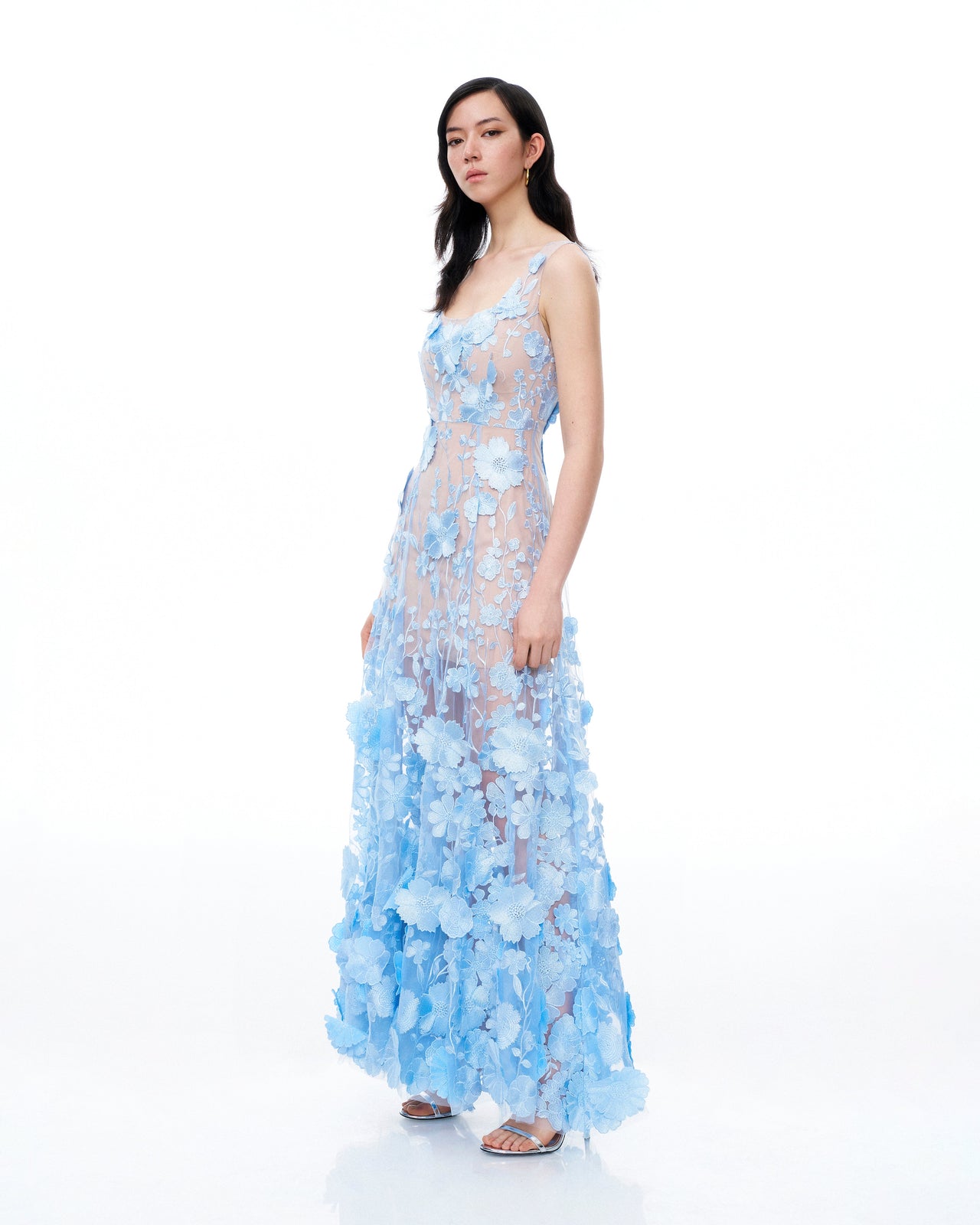 Clementine 3D-Blumenstickerei-Kleid – Blau