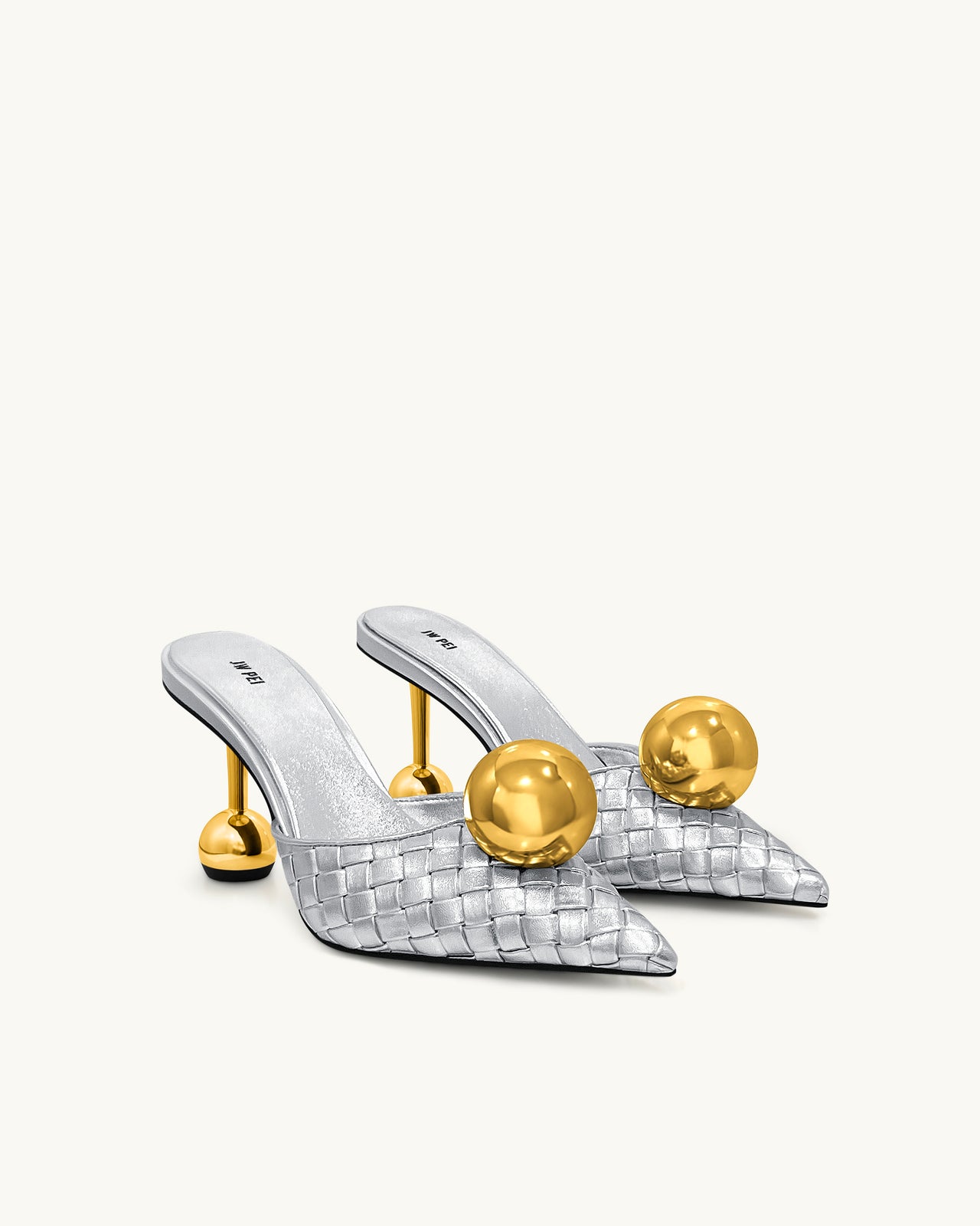 Sofia Geflochtene Kugelabsatz-Mules - Silber & Gold