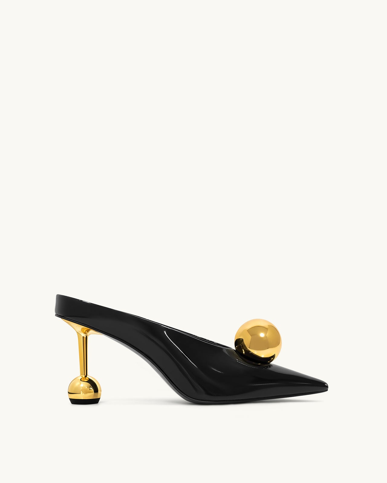 Sofia Mules mit abgewinkeltem Schaft und Kugelabsatz - Schwarz & Gold