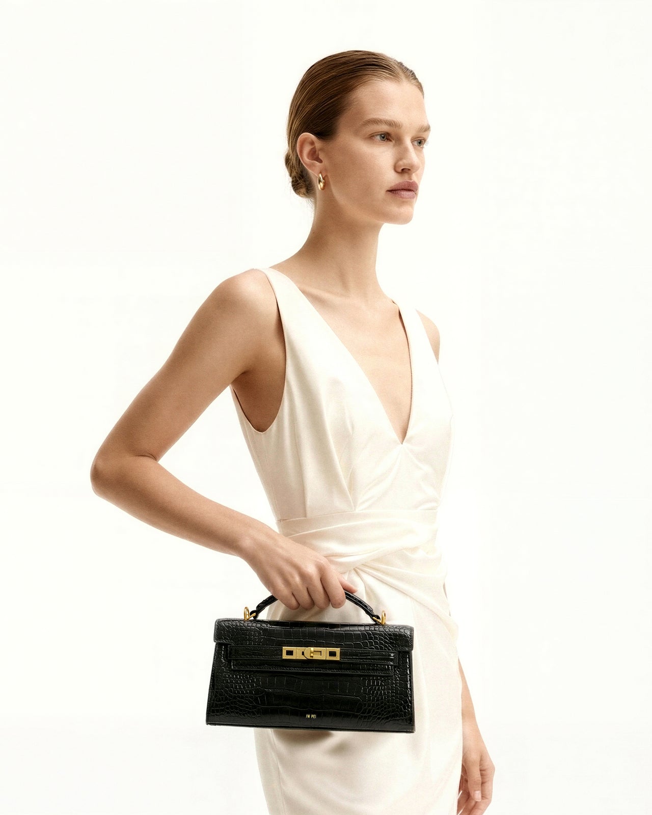 Noor Handtasche mit Henkel – Schwarz Kroko