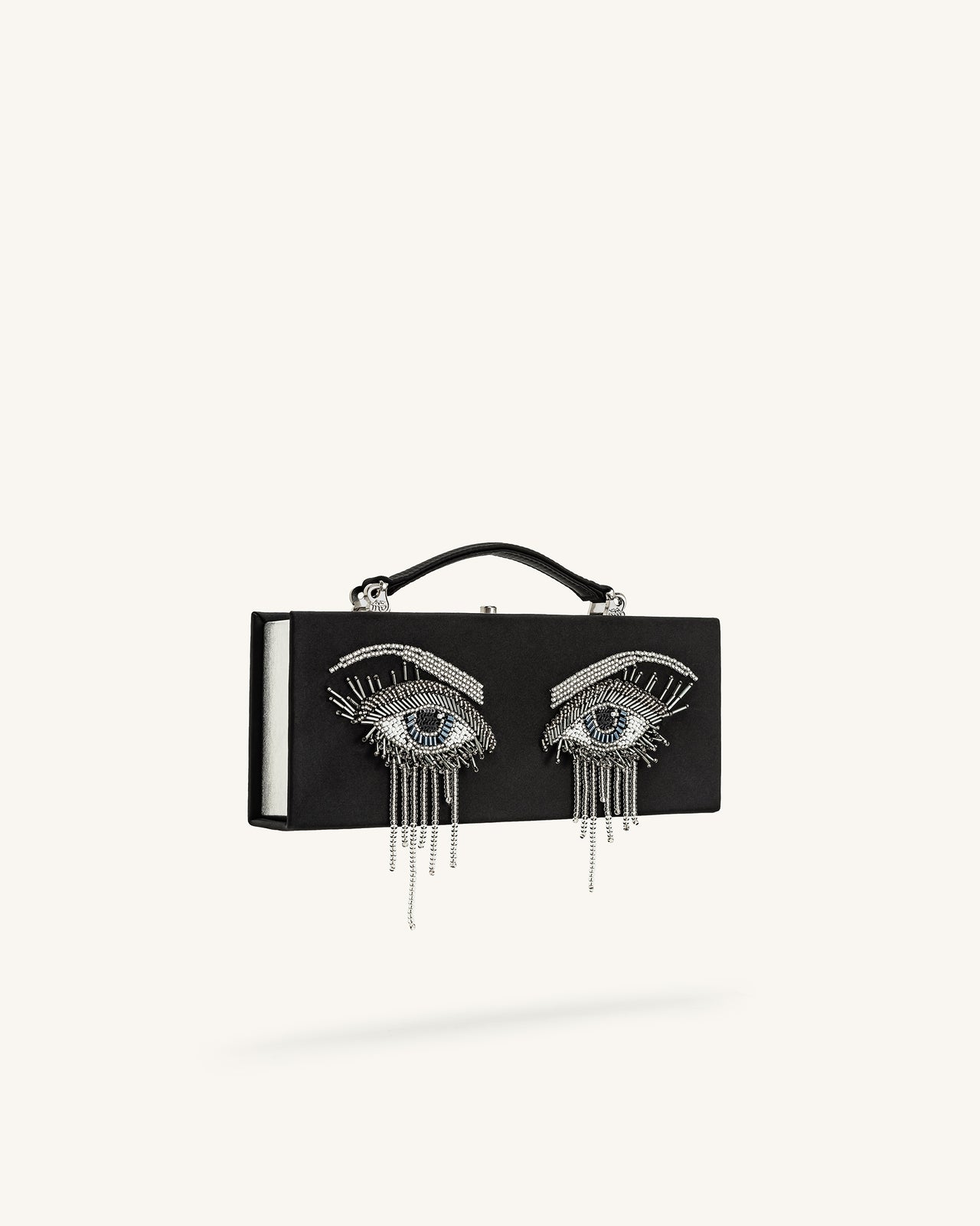 Vera Rechteckige Clutch mit Perlendekor – Schwarz