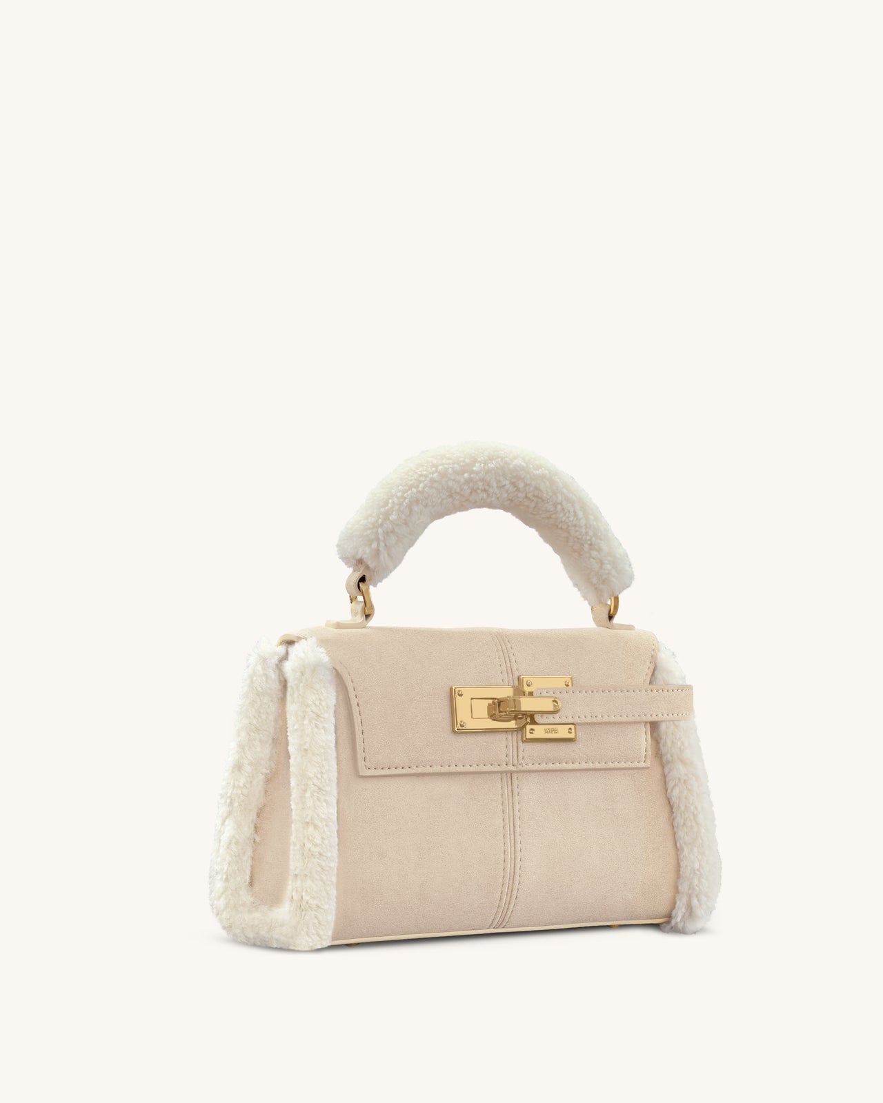 Elise Henkeltasche mit Kunstpelzbesatz - Taupe