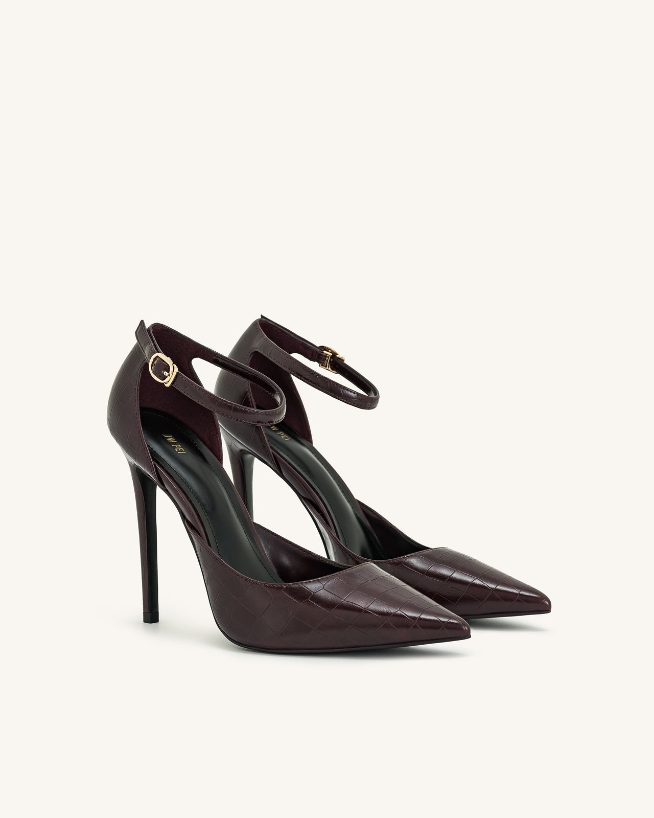 Leah Absatzsandalen mit Knöchelriemen und Krokoprägung – Burgunderrot