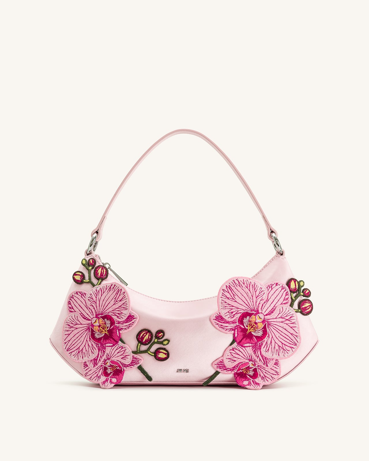 Lily Orchideen bestickte Schultertasche - Rosa