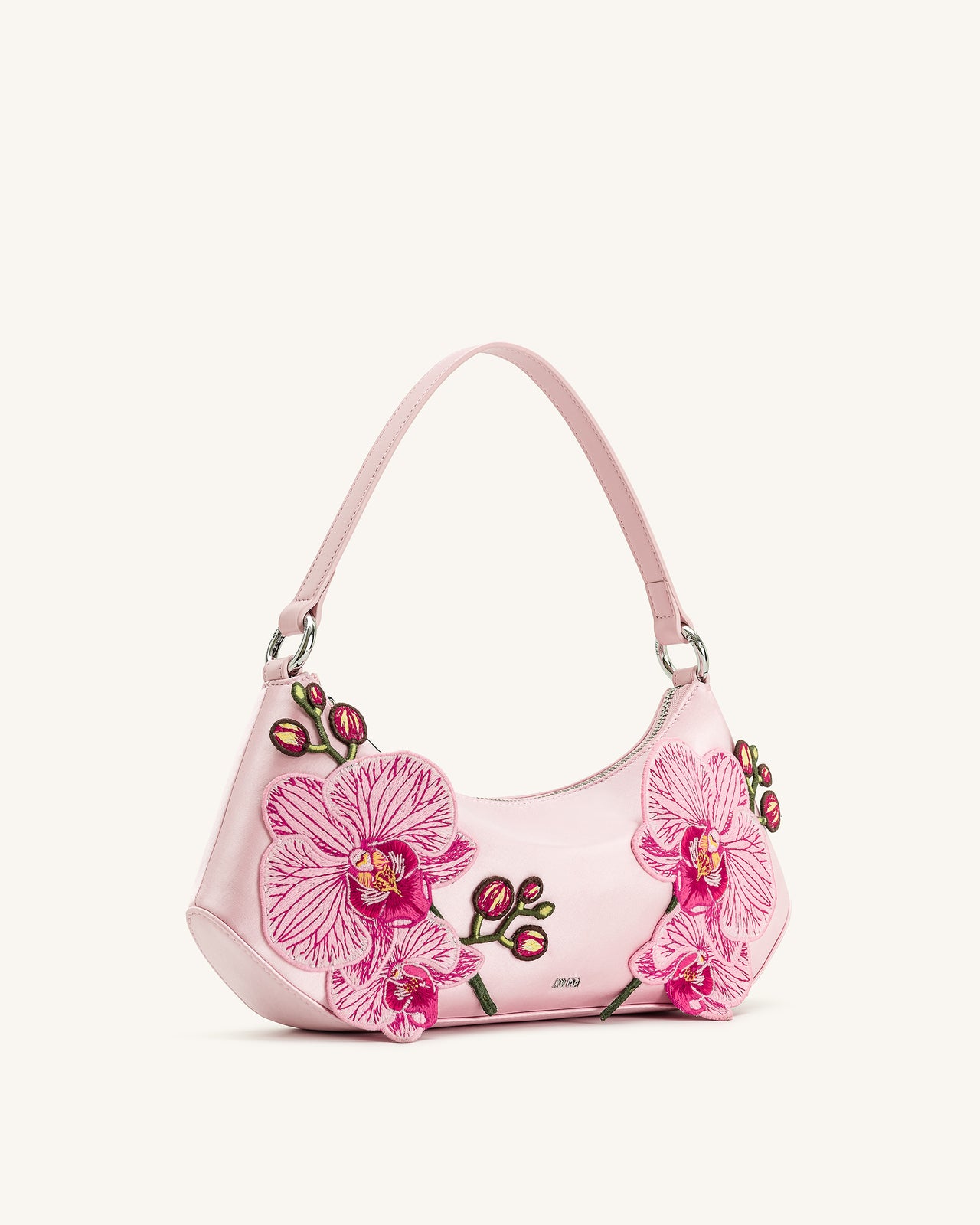 Lily Orchideen bestickte Schultertasche - Rosa