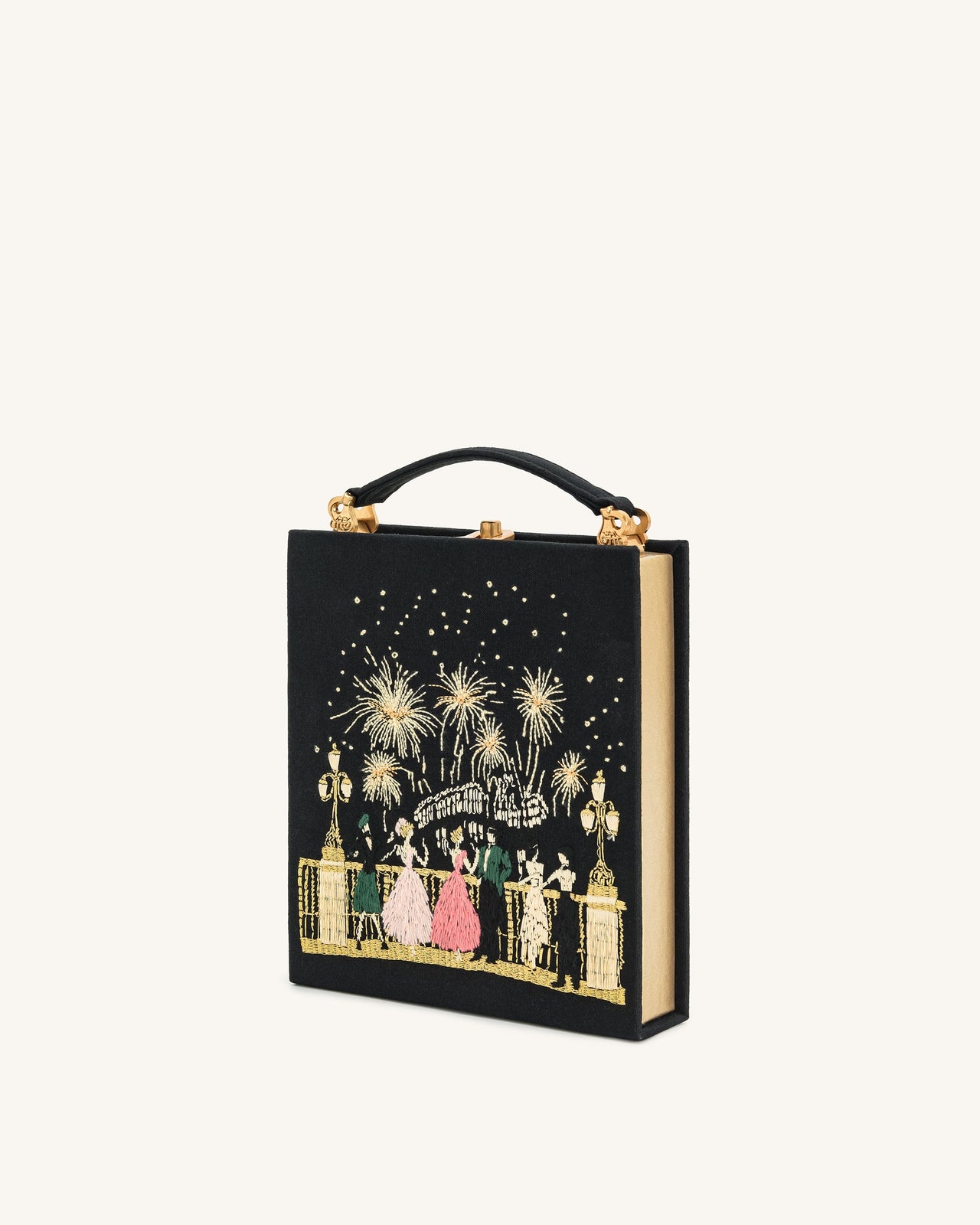 Taya-Feuerwerksmuster Buchform Clutch Bag – Schwarz