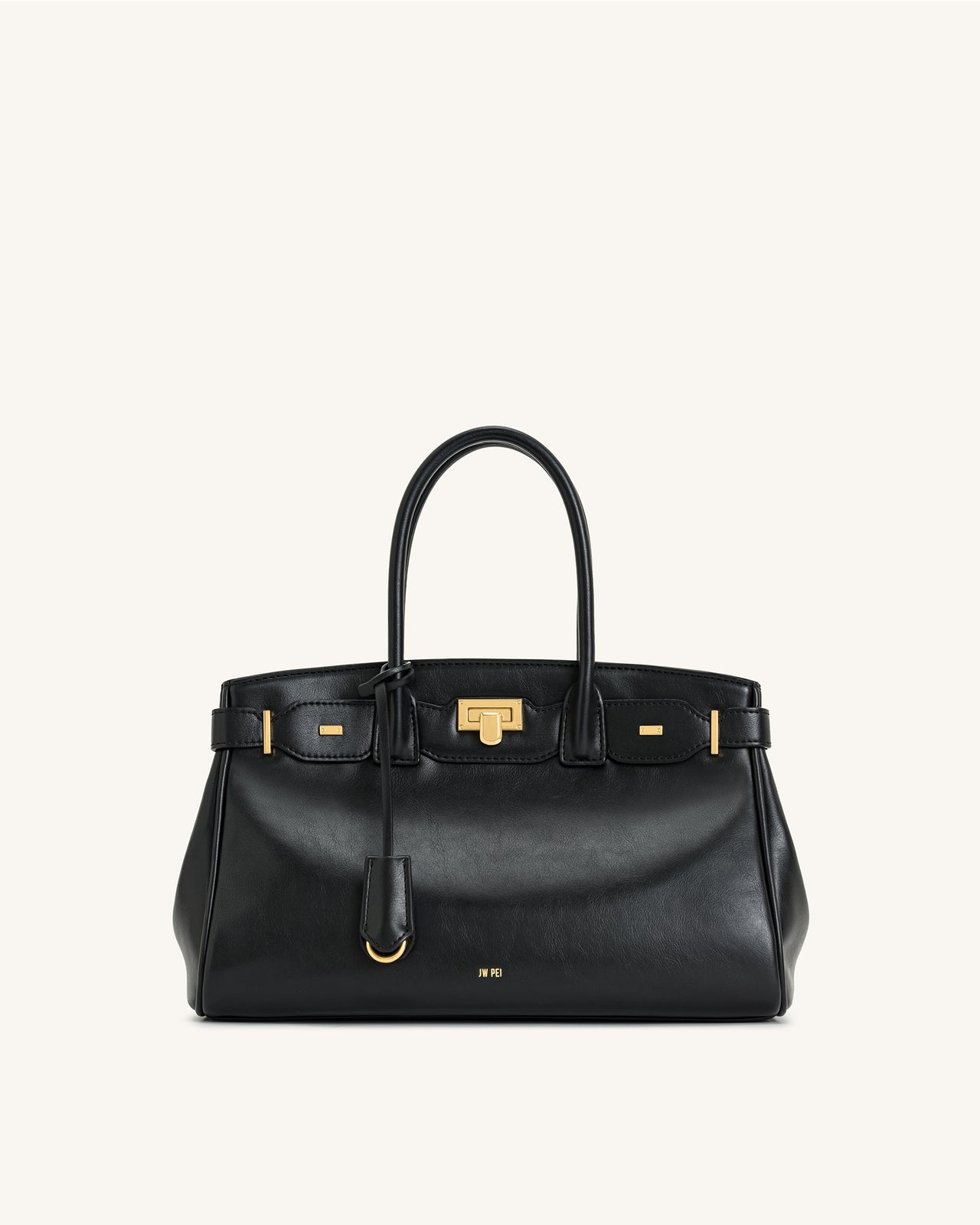 Ziva Tote-Bag mit Metallschloss-Dekor – Schwarz