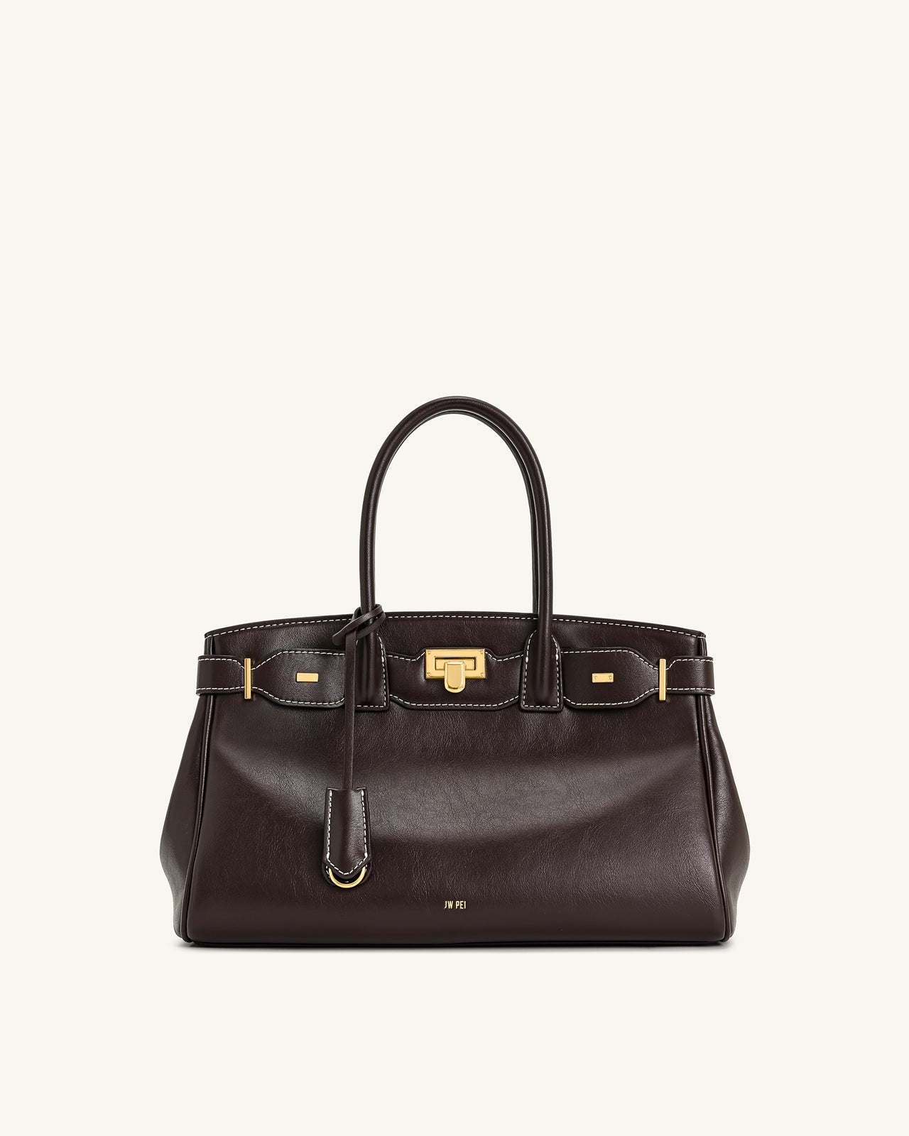 Ziva Tote-Bag mit Metallschloss-Dekor – Dunkelbraun