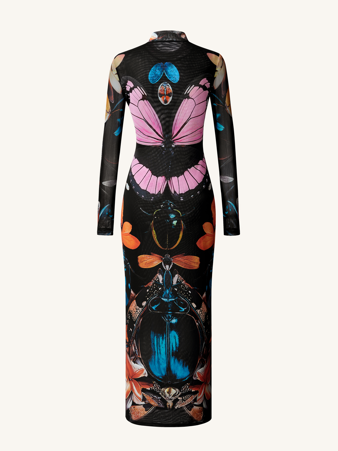 Mehrlagiges Mesh-Kleid mit transparentem Schmetterlings- und Käferdesign – Mehrfarbig