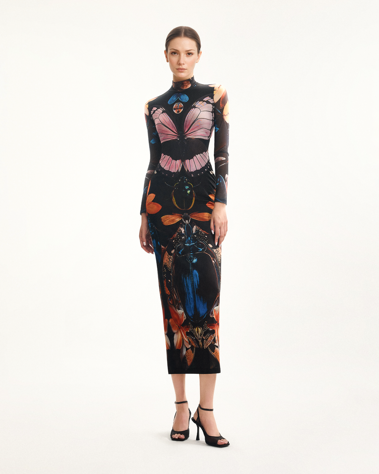 Mehrlagiges Mesh-Kleid mit transparentem Schmetterlings- und Käferdesign – Mehrfarbig