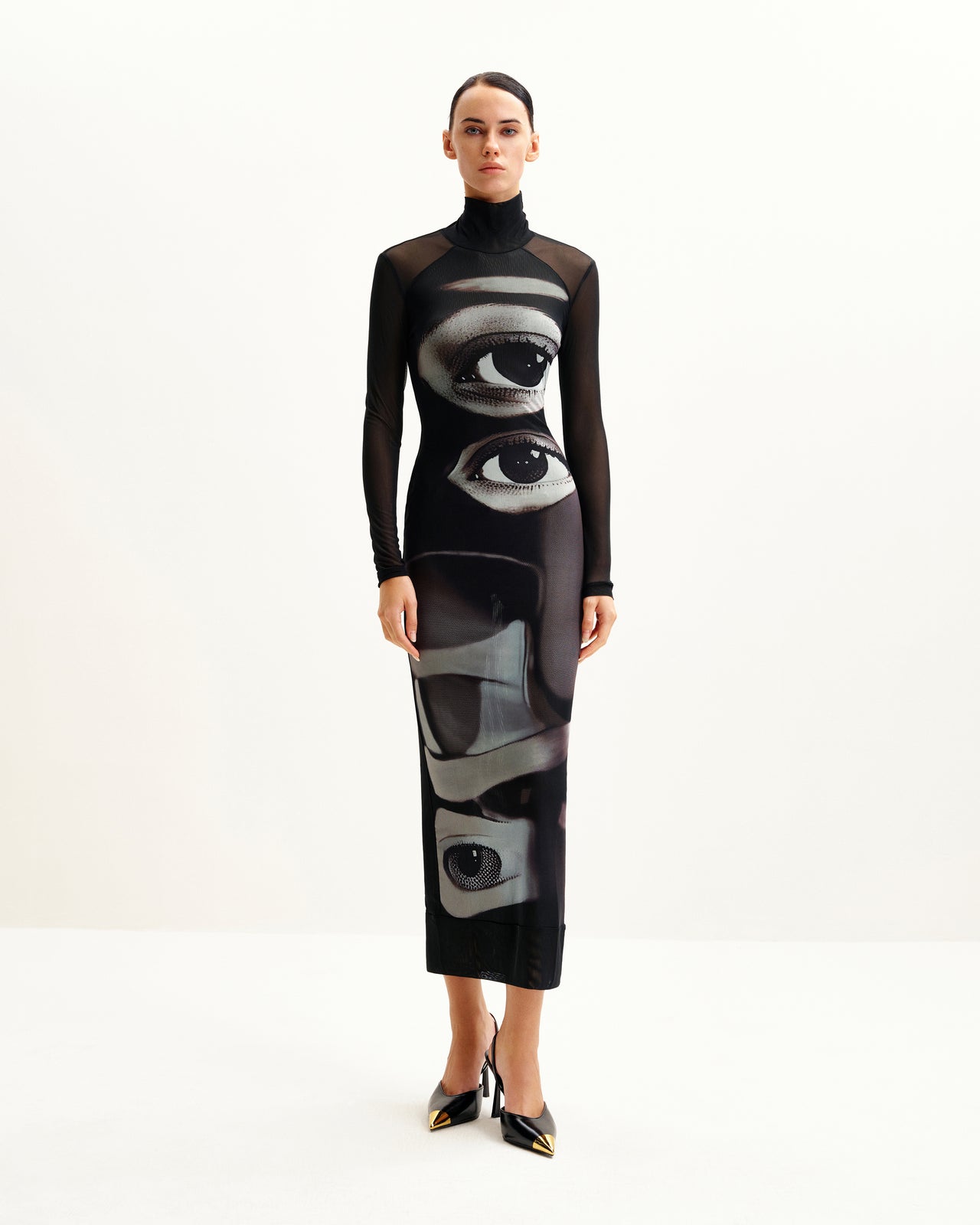 Sophia Kleid mit Augenmuster aus Mesh - Schwarz/Weiß