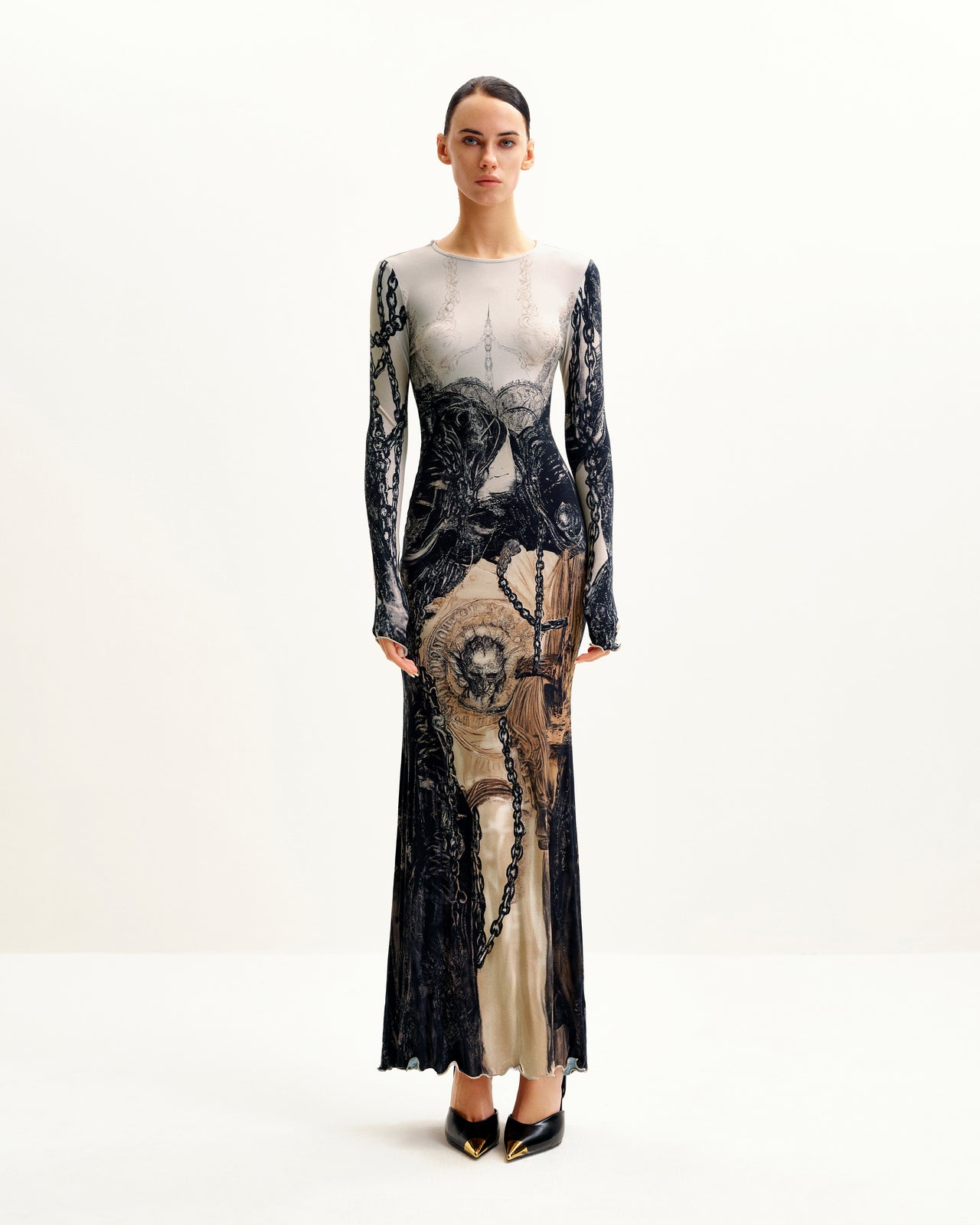 Isabella Kleid mit Vintage-Print - Braun & Schwarz