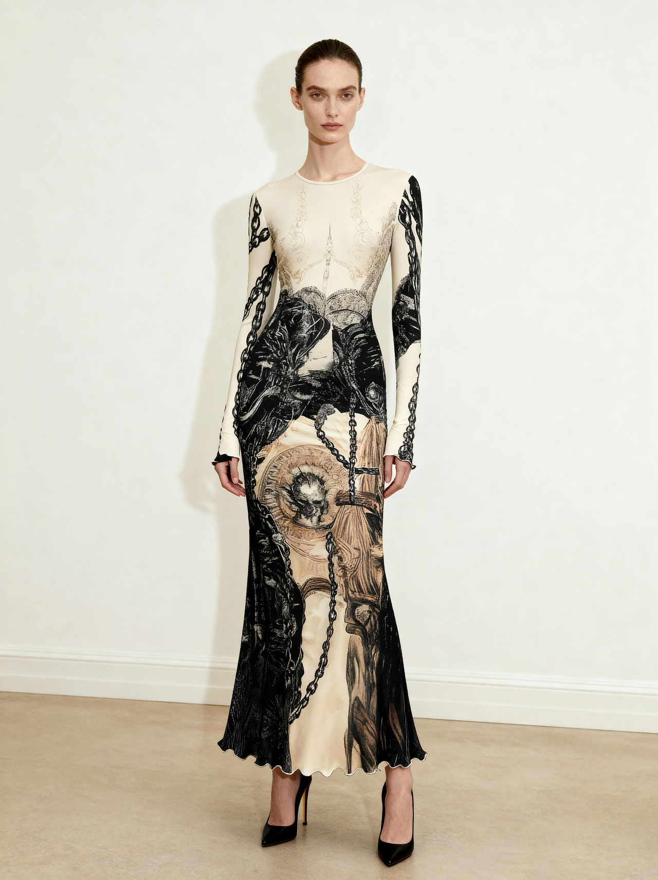 Isabella Kleid mit Vintage-Print - Braun & Schwarz