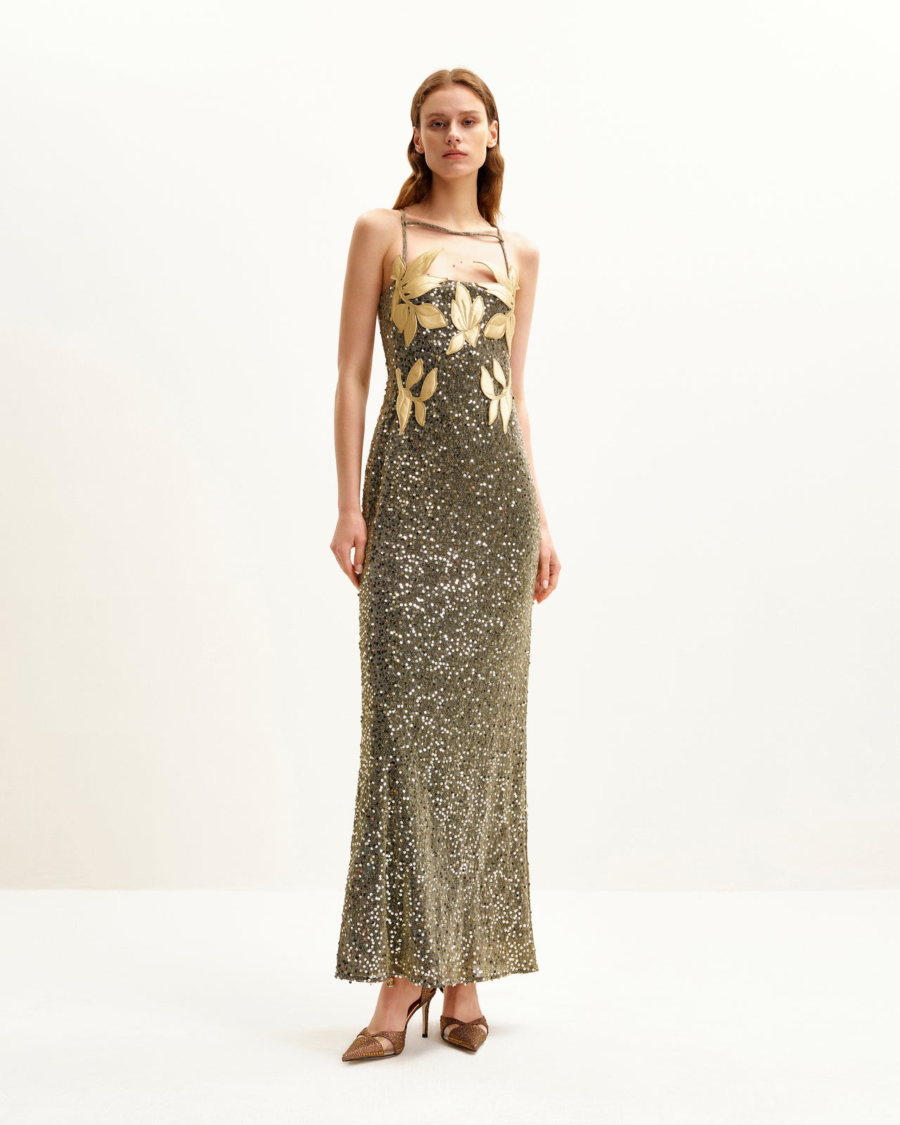 Araminta Paillettenkleid mit floralen Details - Gold