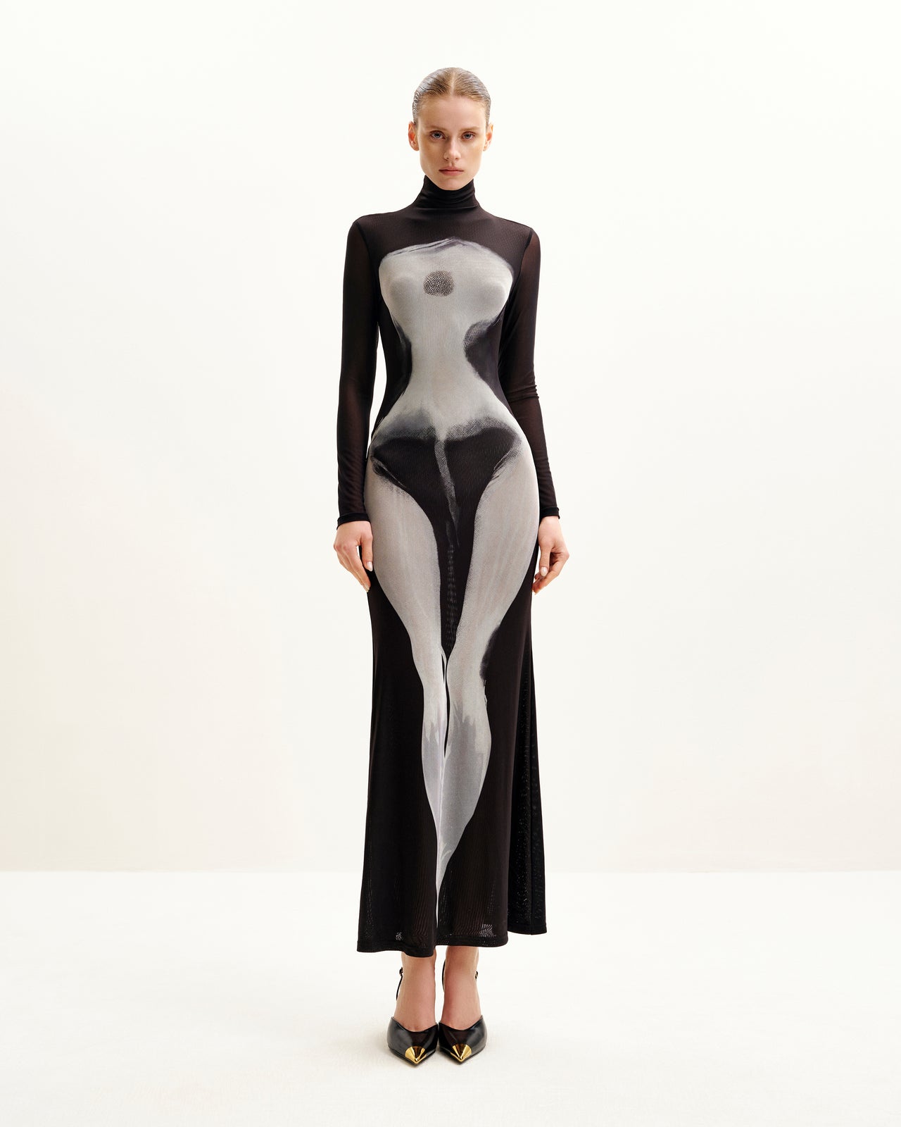 Eva Body-Print-Meshkleid - Schwarz und Weiß
