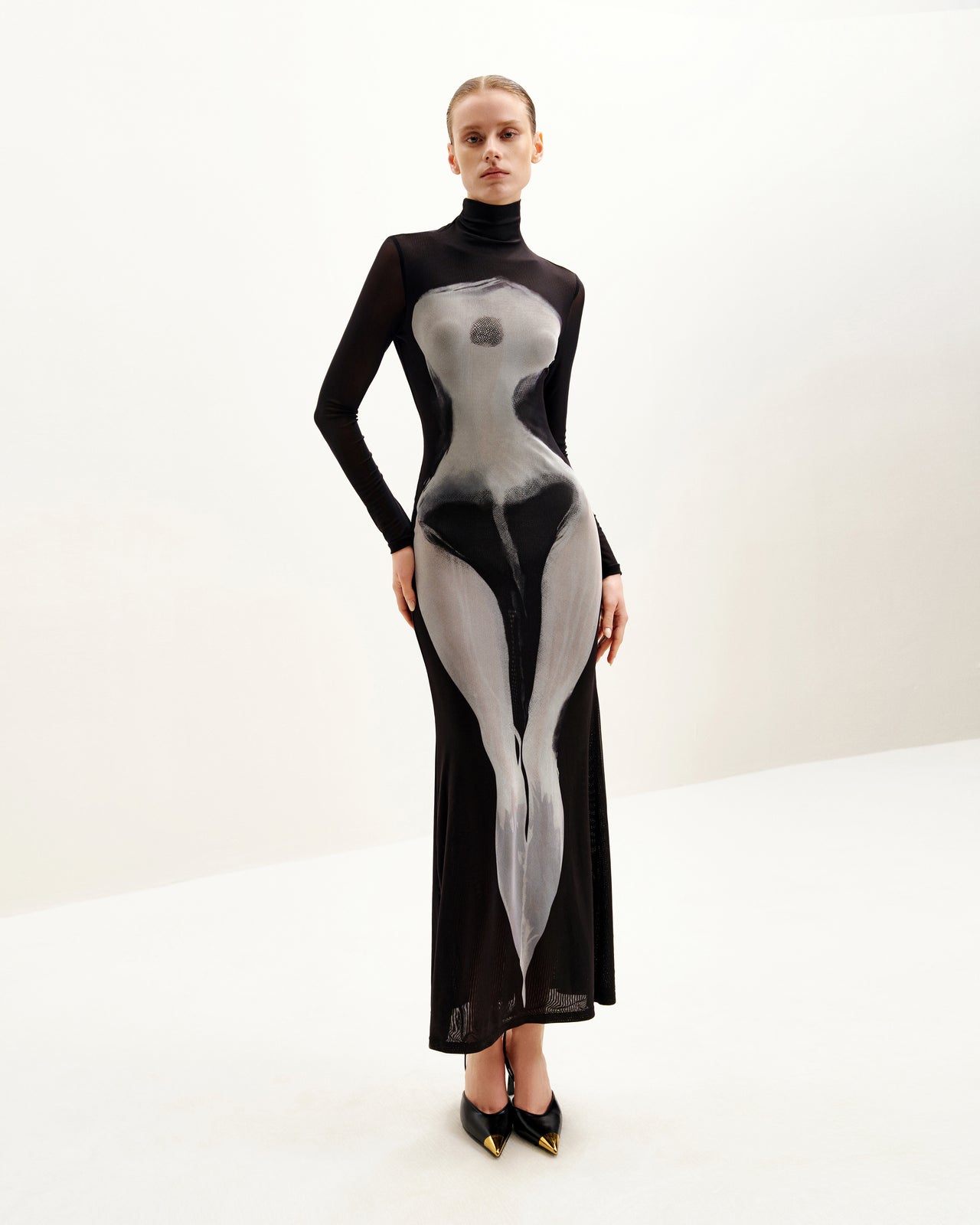 Eva Body-Print-Meshkleid - Schwarz und Weiß