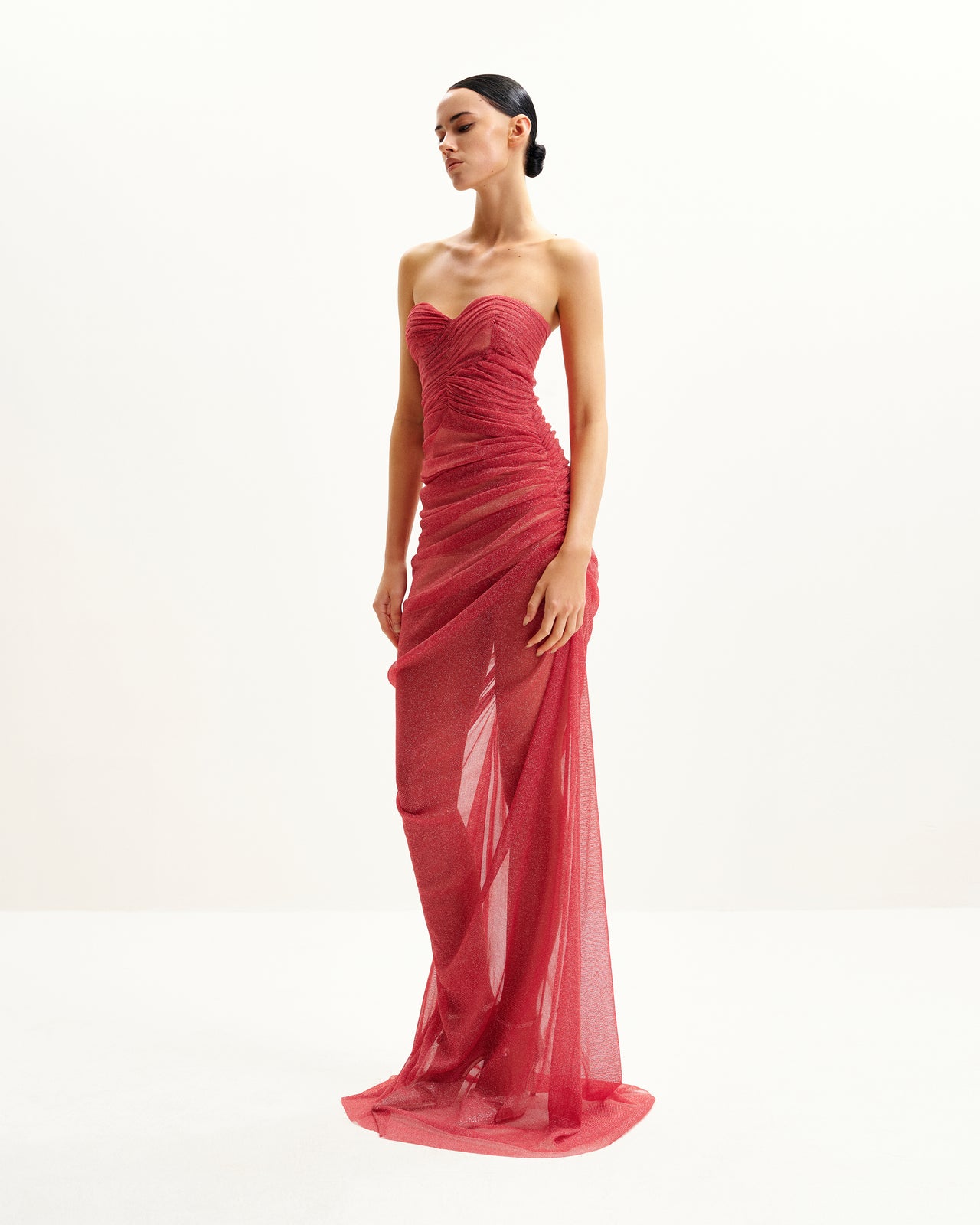 Mia Trägerloses Transparente Glitzerkleid - Scharlachrot