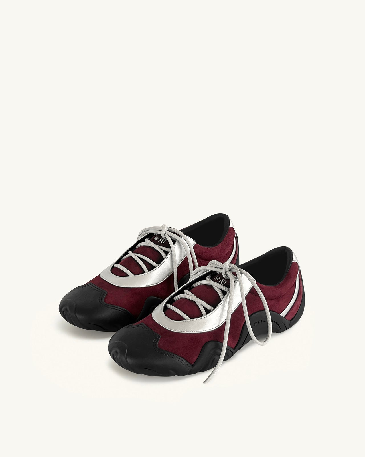 Caitlin Kunstwildleder-Schnürballerina-Sneaker - Bordeaux & Hellgrau