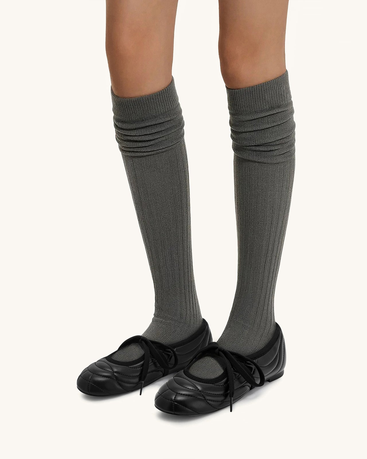 Erika Topstitching Lace-Up Ballerinas - Schwarz