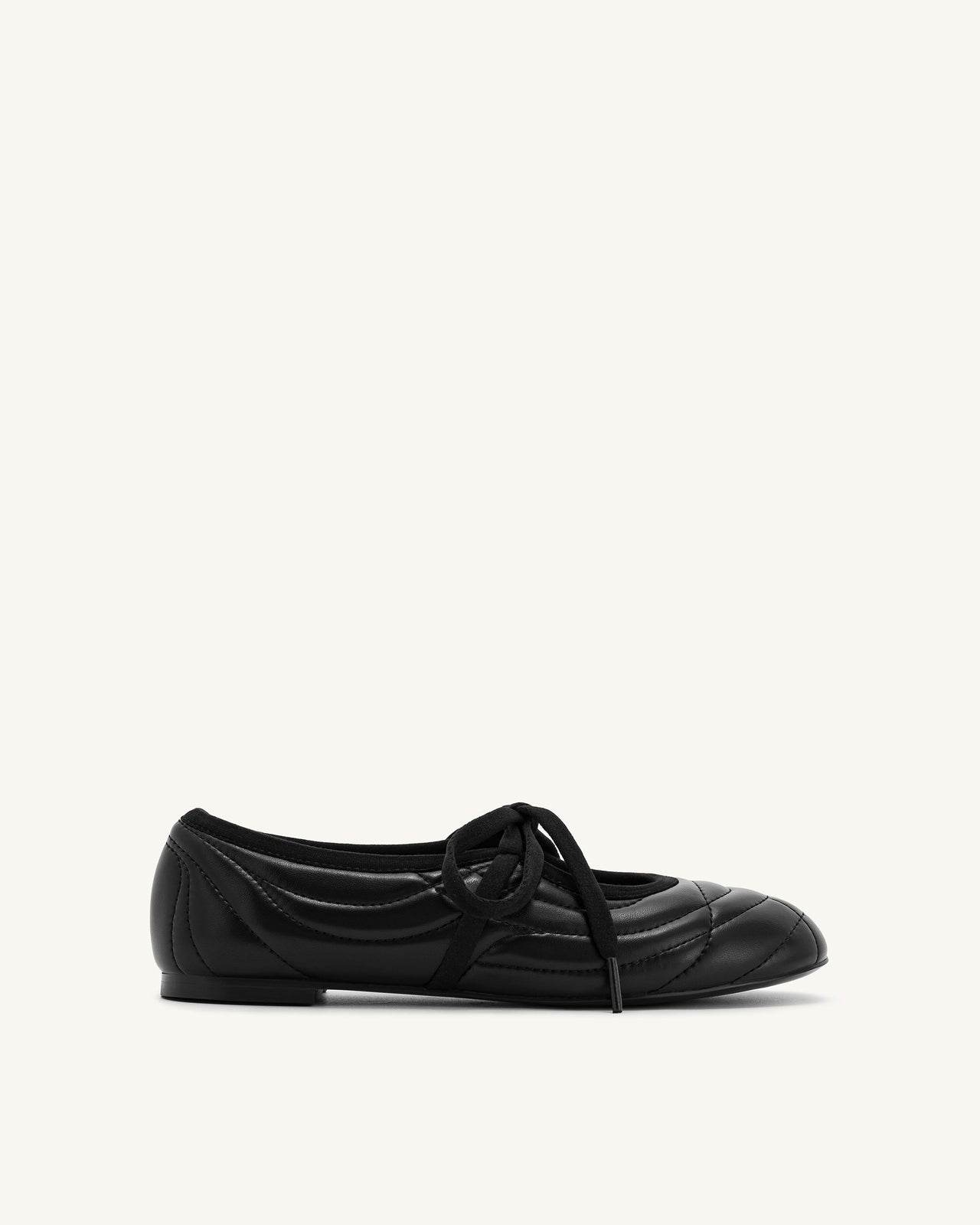 Erika Topstitching Lace-Up Ballerinas - Schwarz