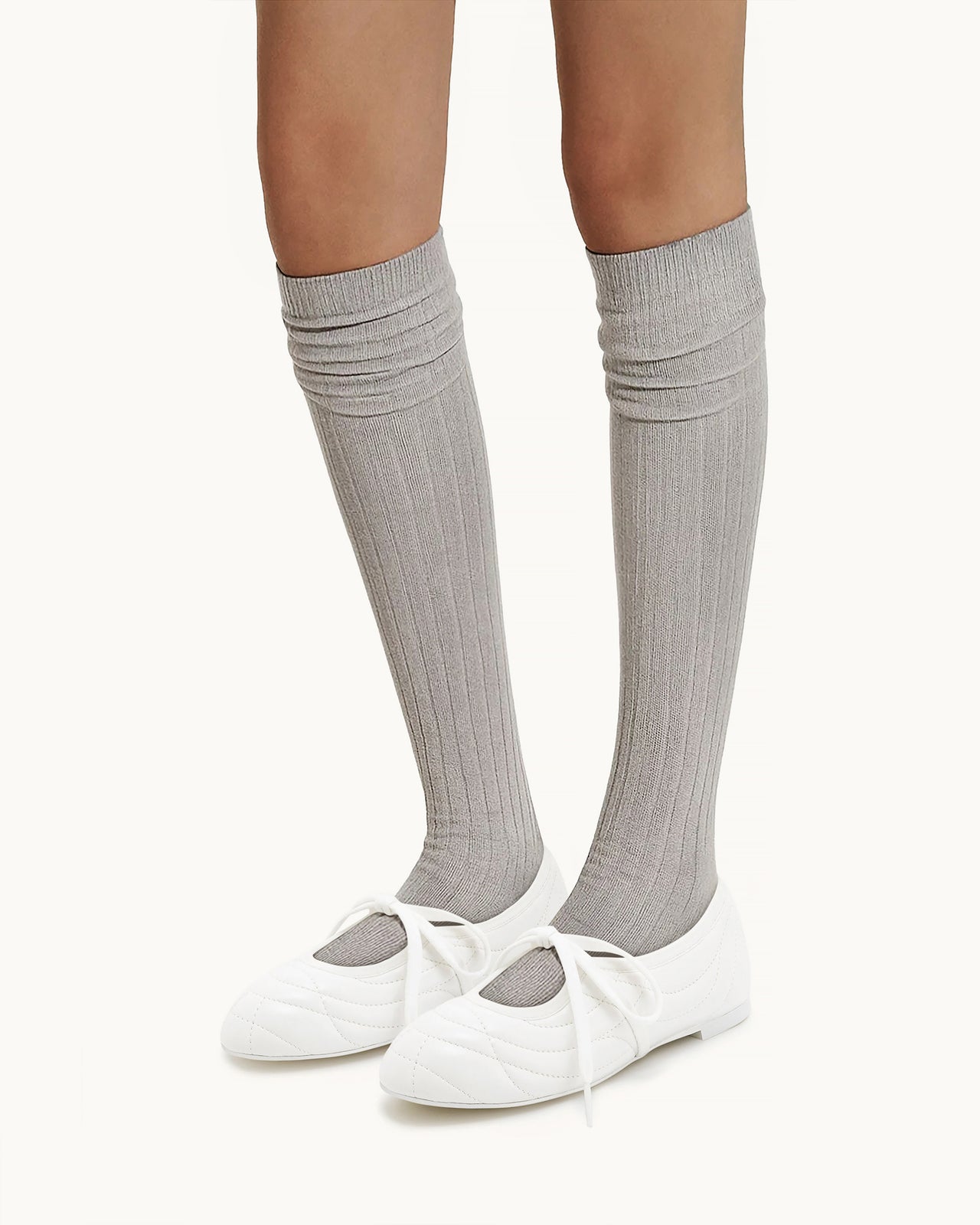 Erika Topstitching Lace-Up Ballerinas - Weiß