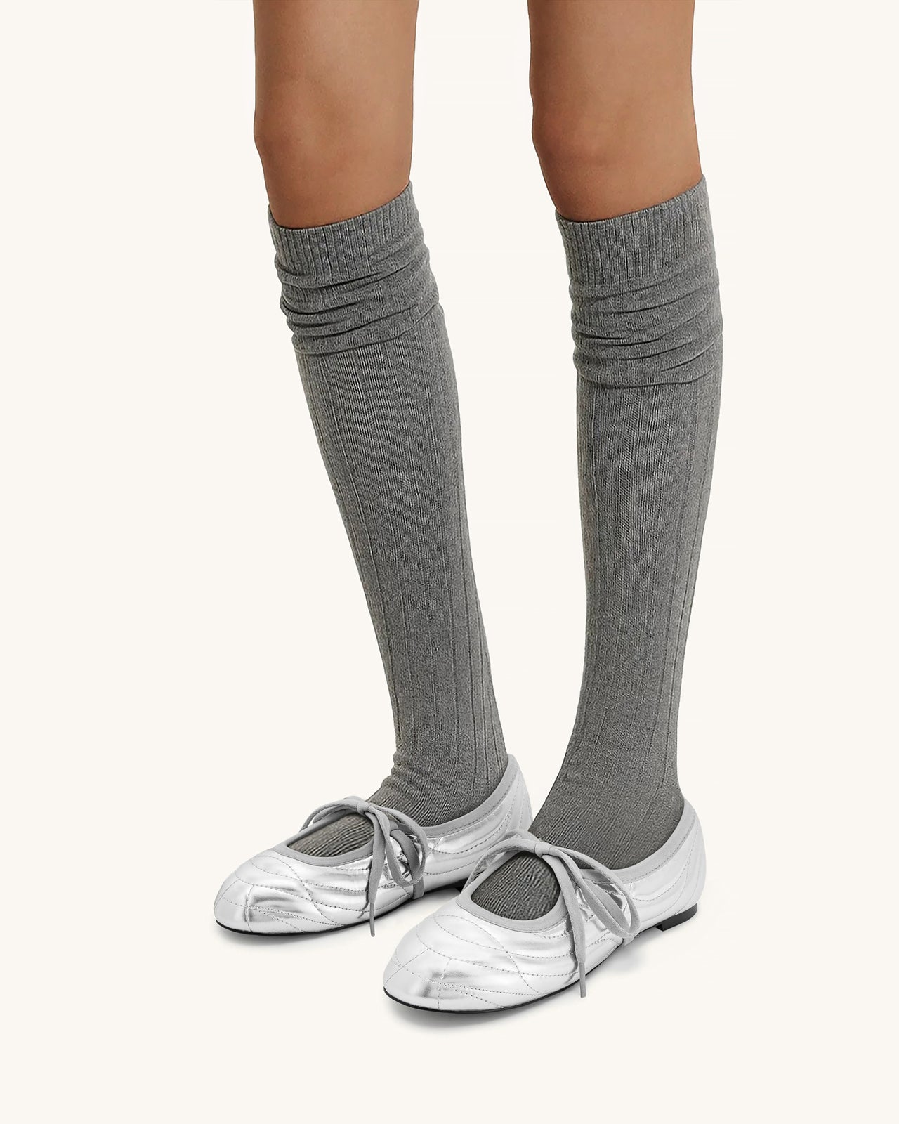 Erika Ballettflats mit Ziernähten und Schnürung - Silber