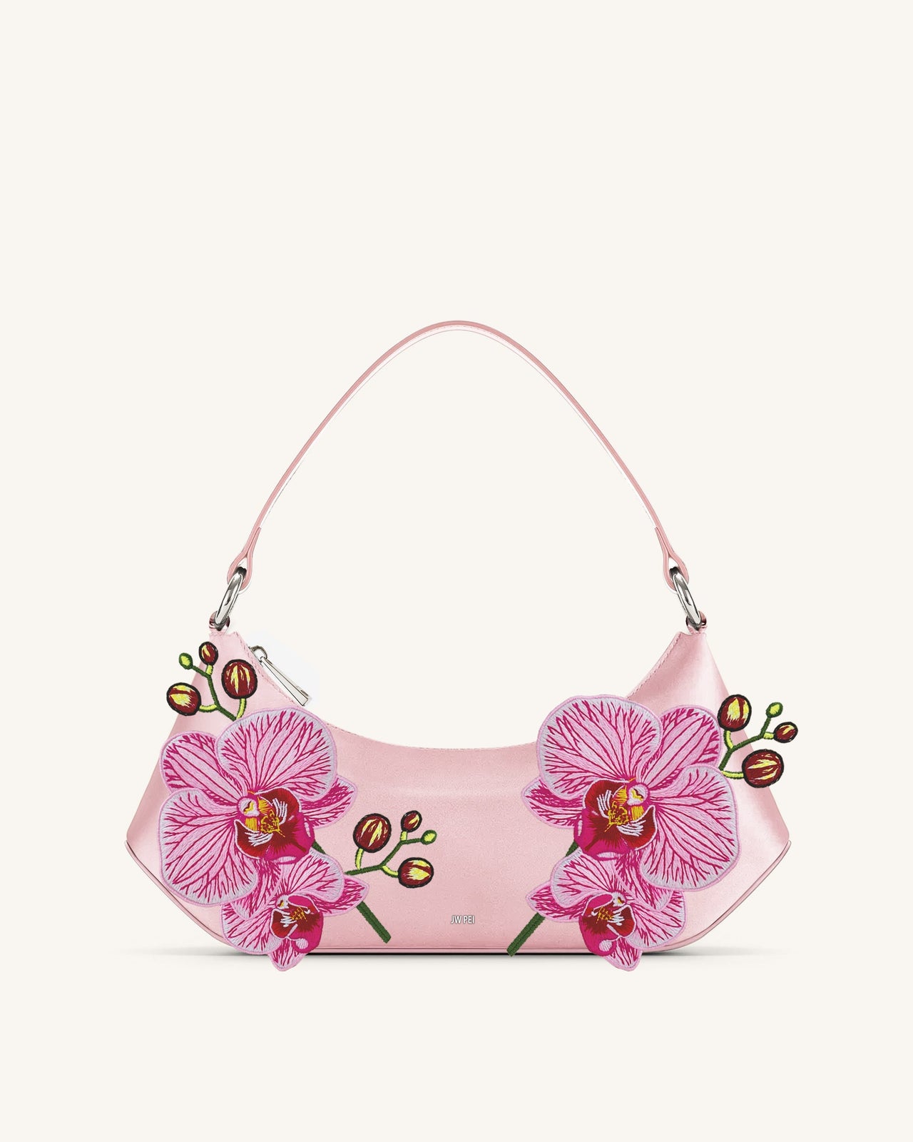 Lily Orchideen bestickte Schultertasche - Rosa