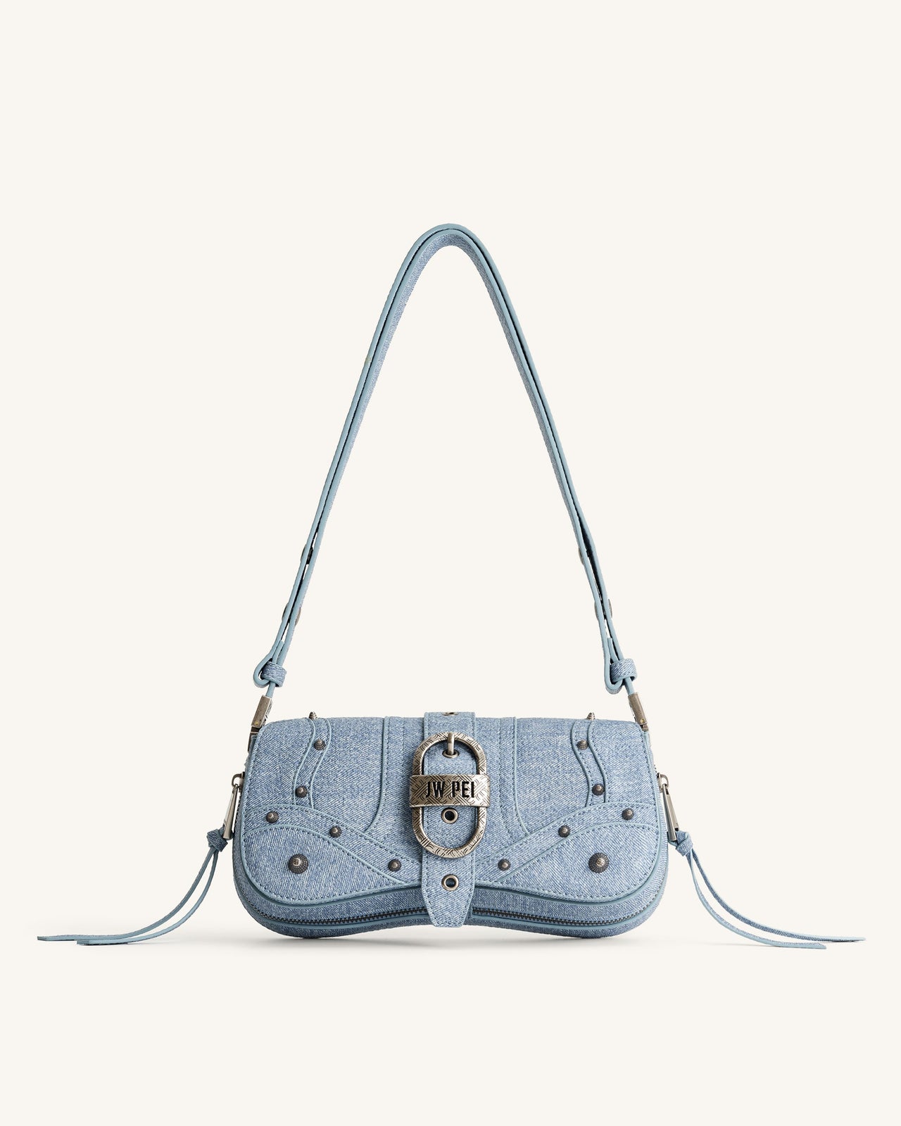 Joy Denim geprägte gebogene Schultertasche - Blau