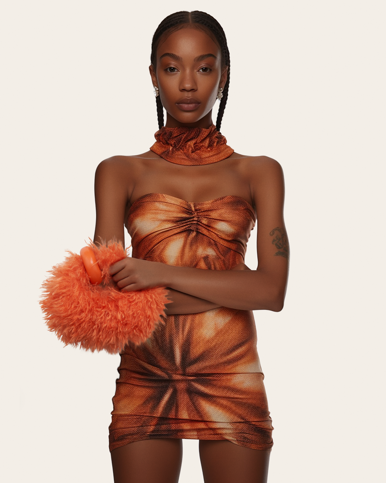 Abacus Kunstpelz Mini Top Henkeltasche - Orange