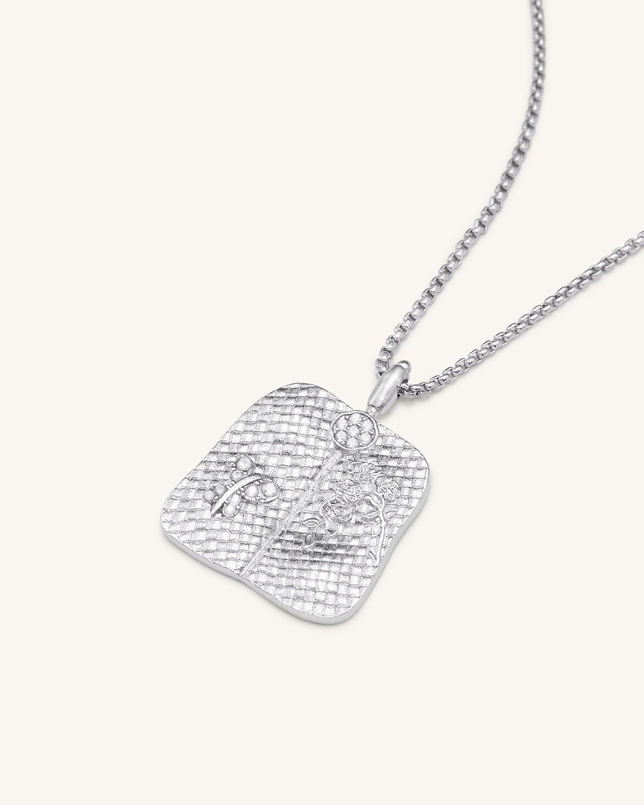 Plantain Fan Anhänger Halskette - 18 Karat weißvergoldetes & Weißer Zirkon