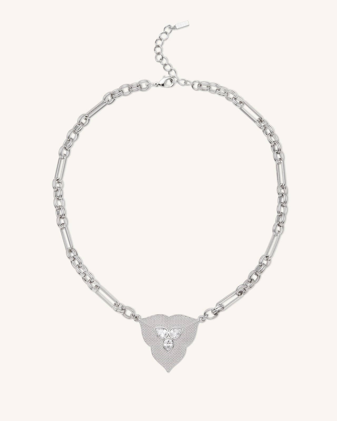 Halskette mit Blattanhänger - 18 Karat weißvergoldetes & Weißer Zirkon