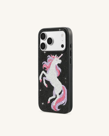 Einhorn-Handyhülle mit Strass – Schwarz