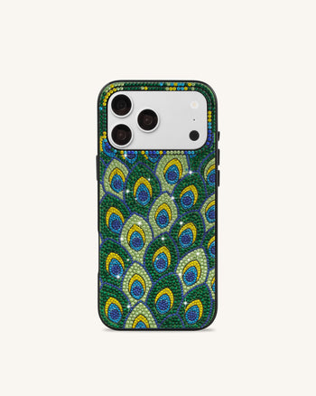 Peacock Handyhülle mit Federn und Strasssteinen - Grün