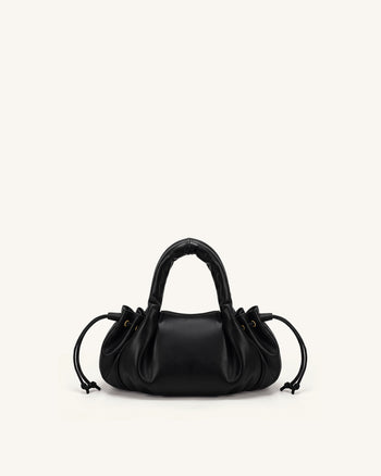 Nerissa Henkeltasche mit geraffter Klappe - Schwarz