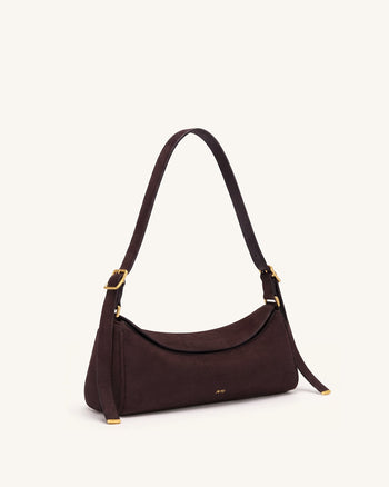 Elowen East-West-Schultertasche aus Wildlederimitat - Dunkelbraun