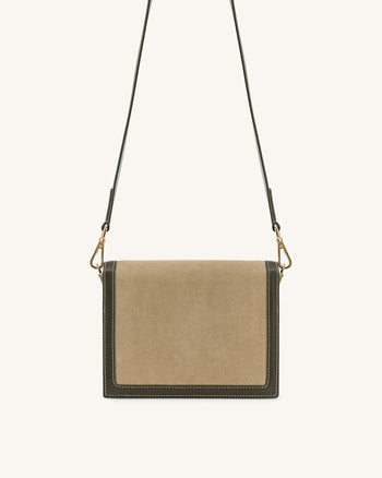 Mini-Klappen-Crossbody aus Kunstvelours - Grün