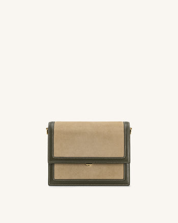Mini-Klappen-Crossbody aus Kunstvelours - Grün