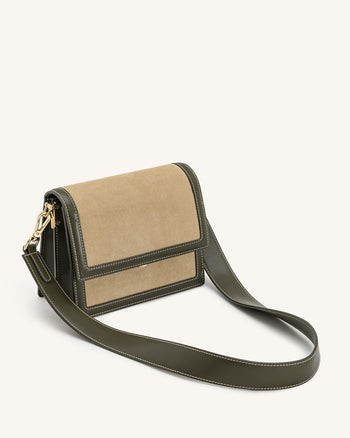 Mini-Klappen-Crossbody aus Kunstvelours - Grün