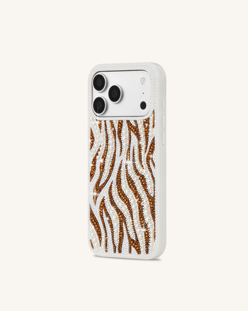 Pearl Zebra Gestreifte Handyhülle mit künstlichen Kristallen - Weiß