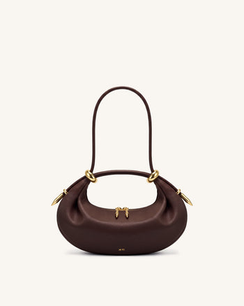Ellie Halbmond-Henkeltasche mit Metallring-Verzierung - Dunkelbraun