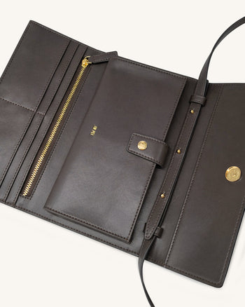 Überschlagbrieftasche mit gewebter Textur - Schokoladenbraun
