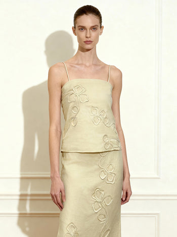 Leinen-Trägertop mit Kordelstickerei - Natur