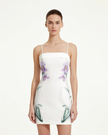 Iris Blumenprint Spaghettiträger Bodycon-Kleid - Weiß